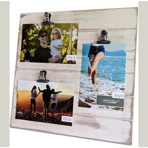 Whitewashed Wood Clip Frame | Fits 4x6 & 6x4 Photos | Tabletop or Wall